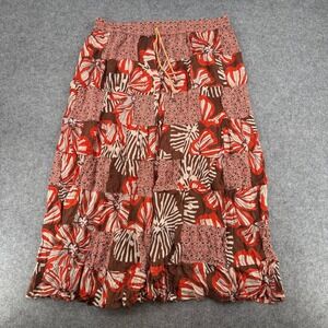 Good Times Patchwork Maxi Skirt Orange Brown Boho Rayon Tiered Free Size